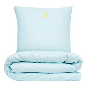 Sengetøj 140x220 cm - Bomuldssatin - Lys blå m. broderi - Luna Denmark