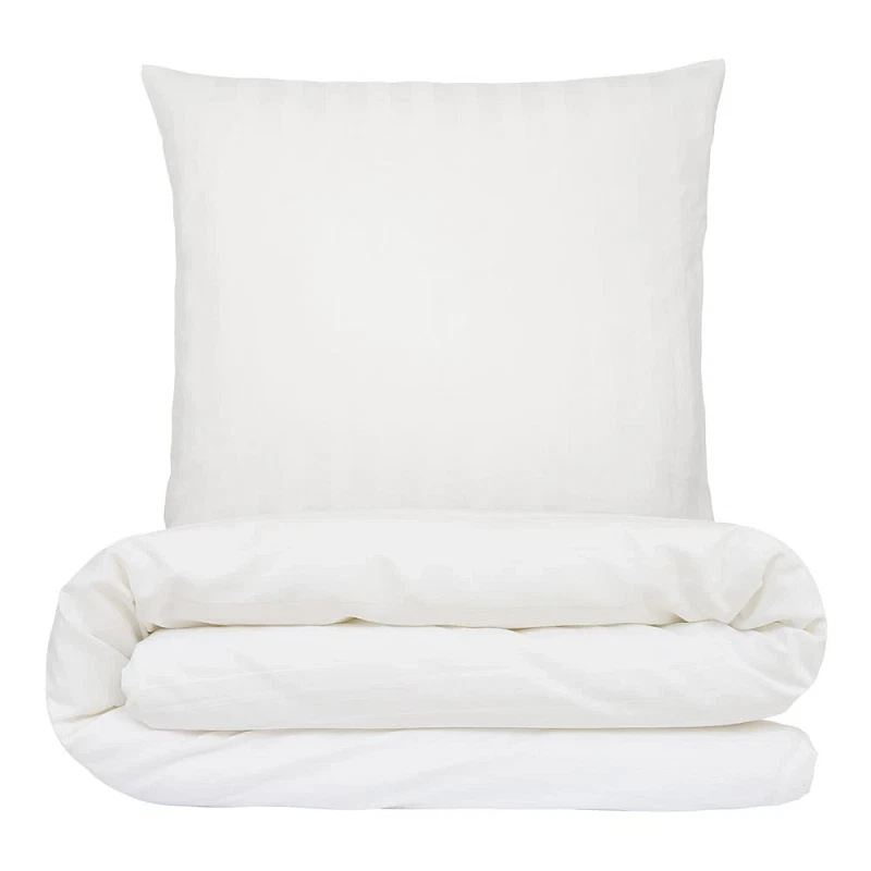 Sengetøj 140x200 cm - 100% Premium bomuld - Satin stribet - hvid - Luna Denmark