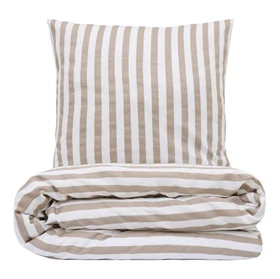 Sengetøj 140x220 cm - Bomuldssatin - Bred strib - Taupe  - Luna Denmark