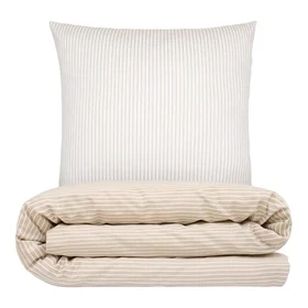 Sengetøj 140x220 cm - bomuldssatin dobbeltsidet - stribet - taupe - Luna Denmark