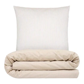 Sengetøj 140x200 cm - Bomuldssatin - stribet - Taupe - Luna Denmark