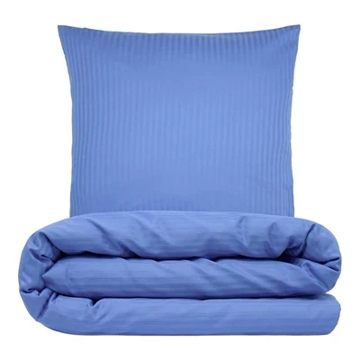 Sengetøj 140x220 cm - bomuldssatin - Smal stribet - blå - Prima