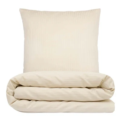 Sengetøj 140x220 cm - bomuldssatin - Smal stribet - champagne - Prima