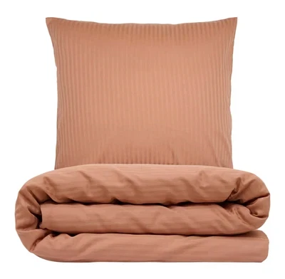 Sengetøj 140x220 cm - bomuldssatin - Smal stribet - mokka mousse - Prima