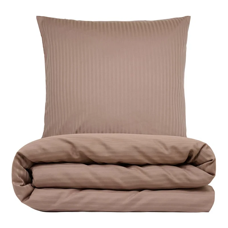 Sengetøj 140x200 cm - bomuldssatin - Smal stribet - taupe - Prima