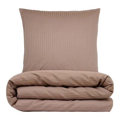 Sengetøj 140x220 cm - bomuldssatin - Smal stribet - taupe - Prima