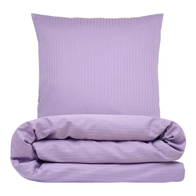 Sengetøj 140x220 cm - bomuldssatin - Smal stribet - lilla - Prima