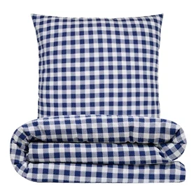 Sengetøj 140x220 cm - krepp - Check - blå - NATURE by Luna Denmark