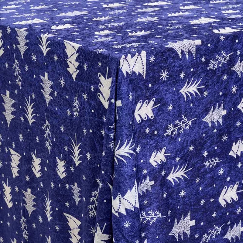 Juledug - Nervøs velour 150x300 cm - Juletræ og stjerne - Blå
