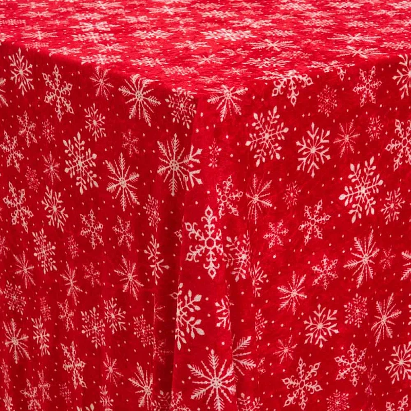 Juledug - Nervøs velour 150x300 cm - Rød med snefnug