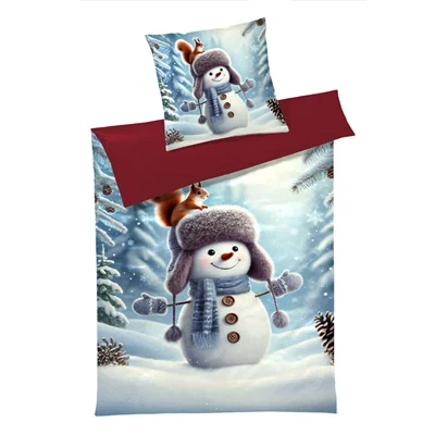 Julesengetøj 140x200 cm - bomuld - Snemand i sne - Luna Denmark