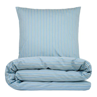 Sengetøj - 240x220 cm - bomuldssatin - Karl - blå strib - Luna Denmark