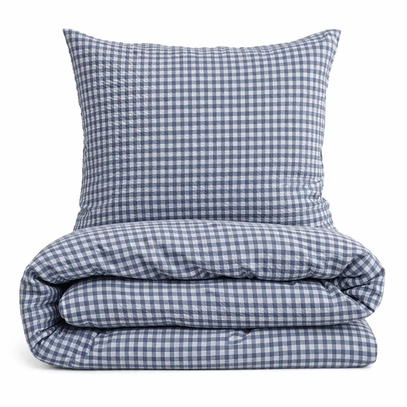 Sengetøj 140x200 cm - bæk og bølge - Check - blå - Luna Denmark