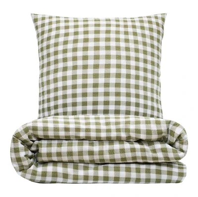 Sengetøj 140x220 cm - bæk og bølge - Check - Oliven grøn - Luna Denmark
