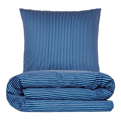 Sengetøj - 140x220 cm - 100% Bomuldssatin - Blokhus Marineblå - Luna Denmark