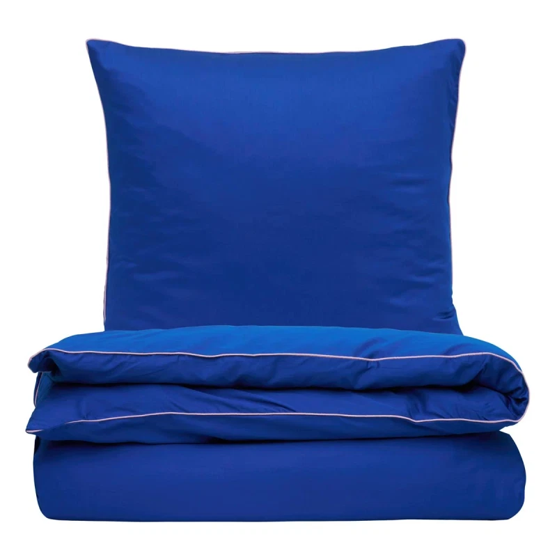 Sengetøj 140x200 cm - bomuldssatin - Una - blå med lilla piping - Luna Denmark