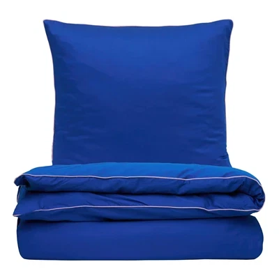 Sengetøj 140x220 cm - bomuldssatin - Una - blå med lilla piping - Luna Denmark