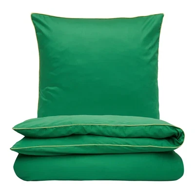 Sengetøj 140x220 cm - bomuldssatin - Una - grøn med gul piping - Luna Denmark