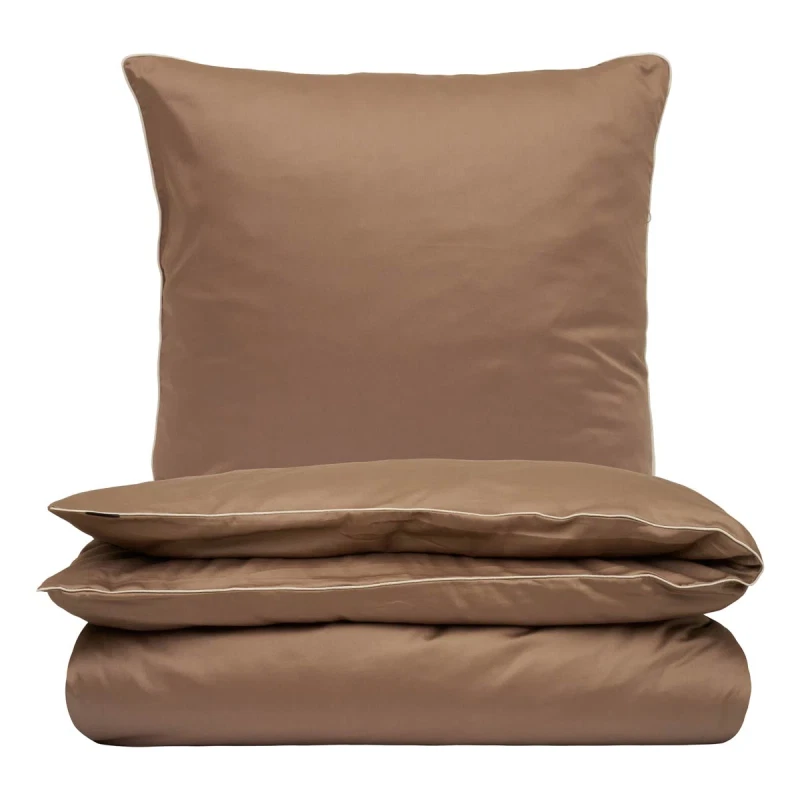 Sengetøj 140x200 cm - bomuldssatin - Una - taupe med beige piping - Luna Denmark