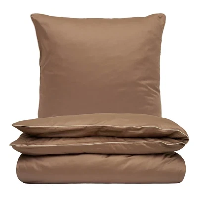 Sengetøj 140x220 cm - bomuldssatin - Una - taupe med beige piping - Luna Denmark